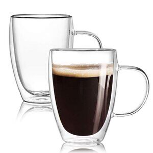 Circleware Thermax Double Wall Glassware 2 Coffee Mugs 16oz New in box!